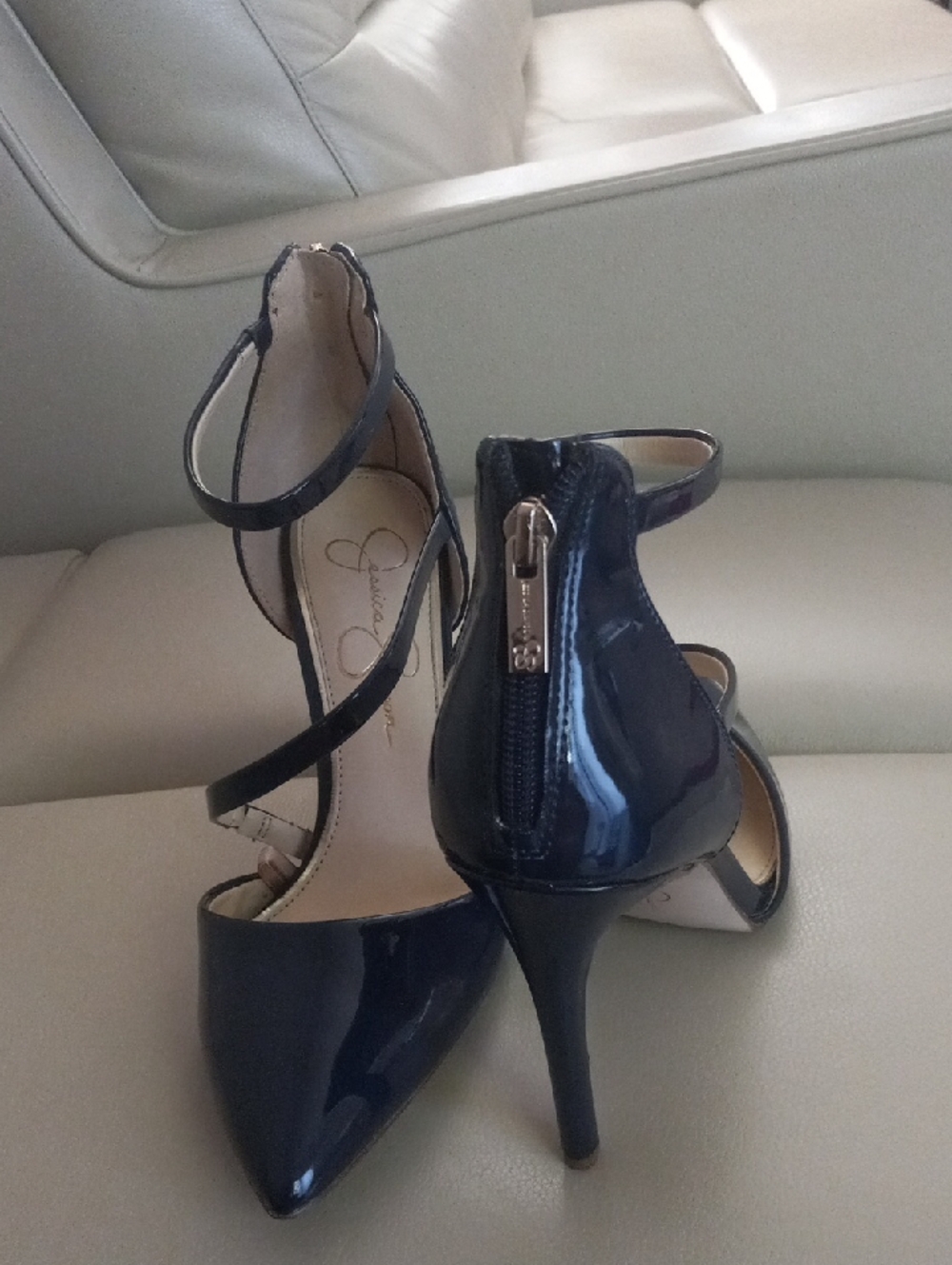 Jessica Simpson Navy Patent Pointed-Toe Ankle-Strap Heels - Picture 12 of 17